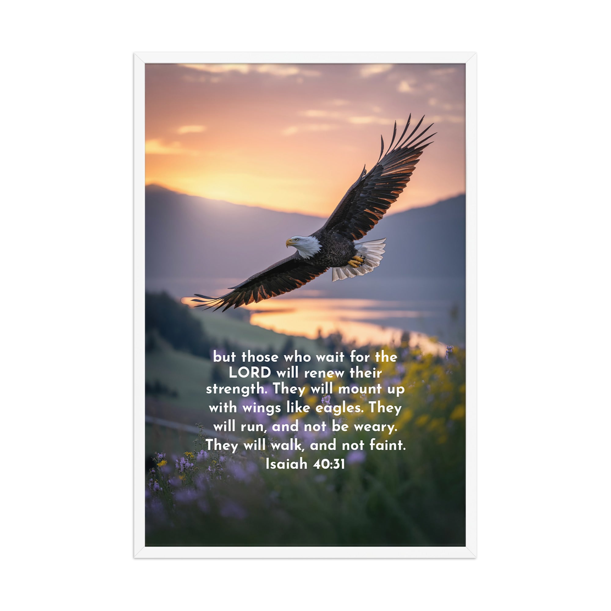 Isaiah 40:31 Bible Verse Renew Strength Premium Luster Photo Paper Framed Poster White 24″×36″