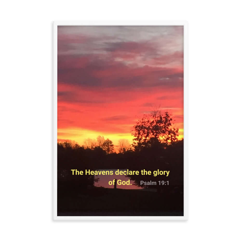 Psalm 19:1 Bible Verse, Sunset Glory Premium Luster Photo Paper Framed Poster Wall Art White 24″×36″