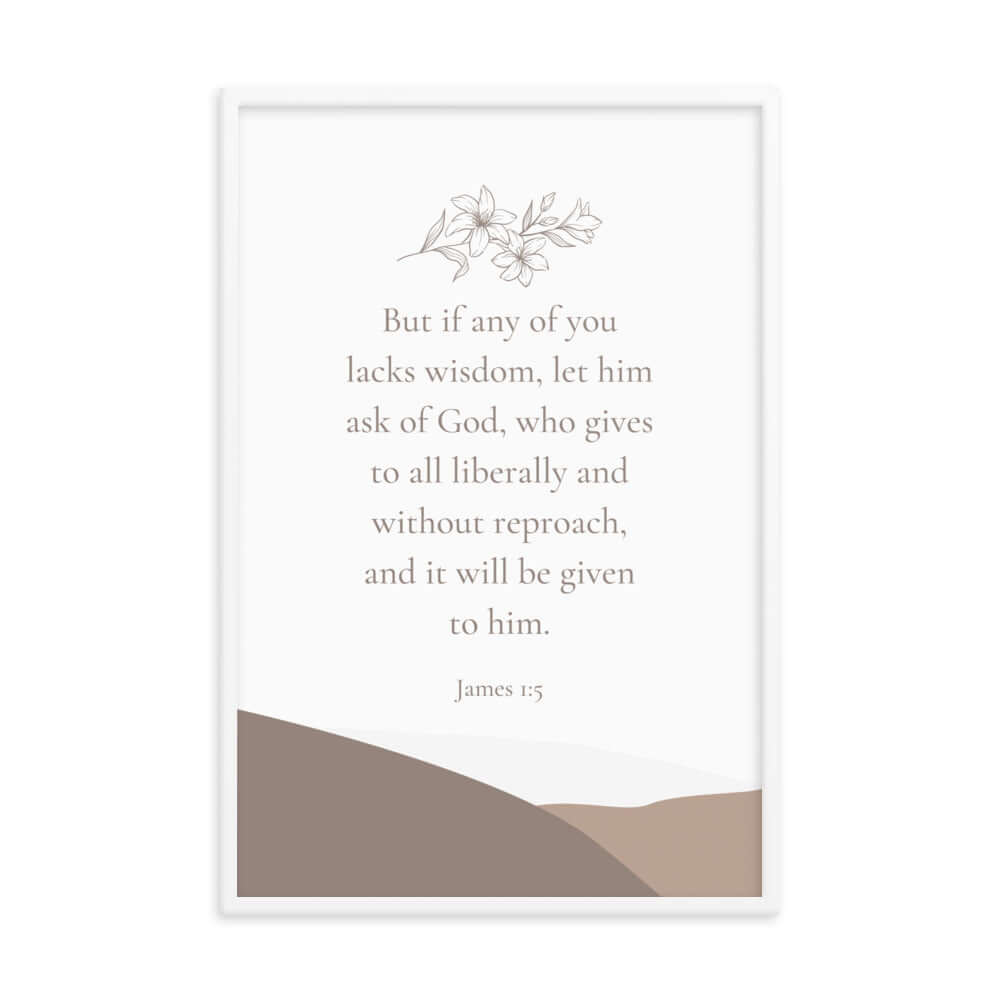 James 1:5 Bible Verse, ask of God Premium Luster Photo Paper Framed Poster Wall Art White 24″×36″