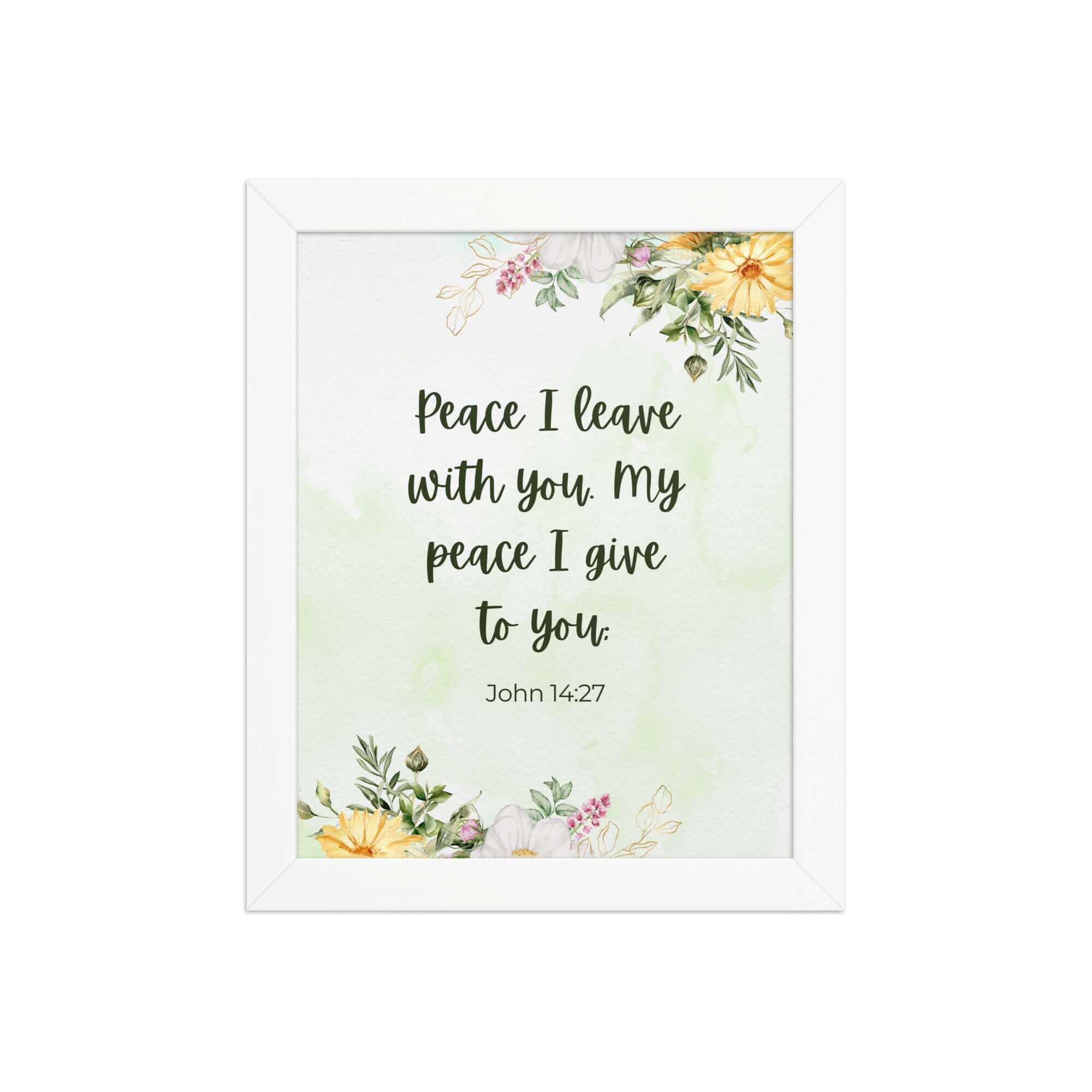 John 14:27 Bible Verse, My peace Premium Luster Photo Paper Framed Poster Wall Art White 8″×10″