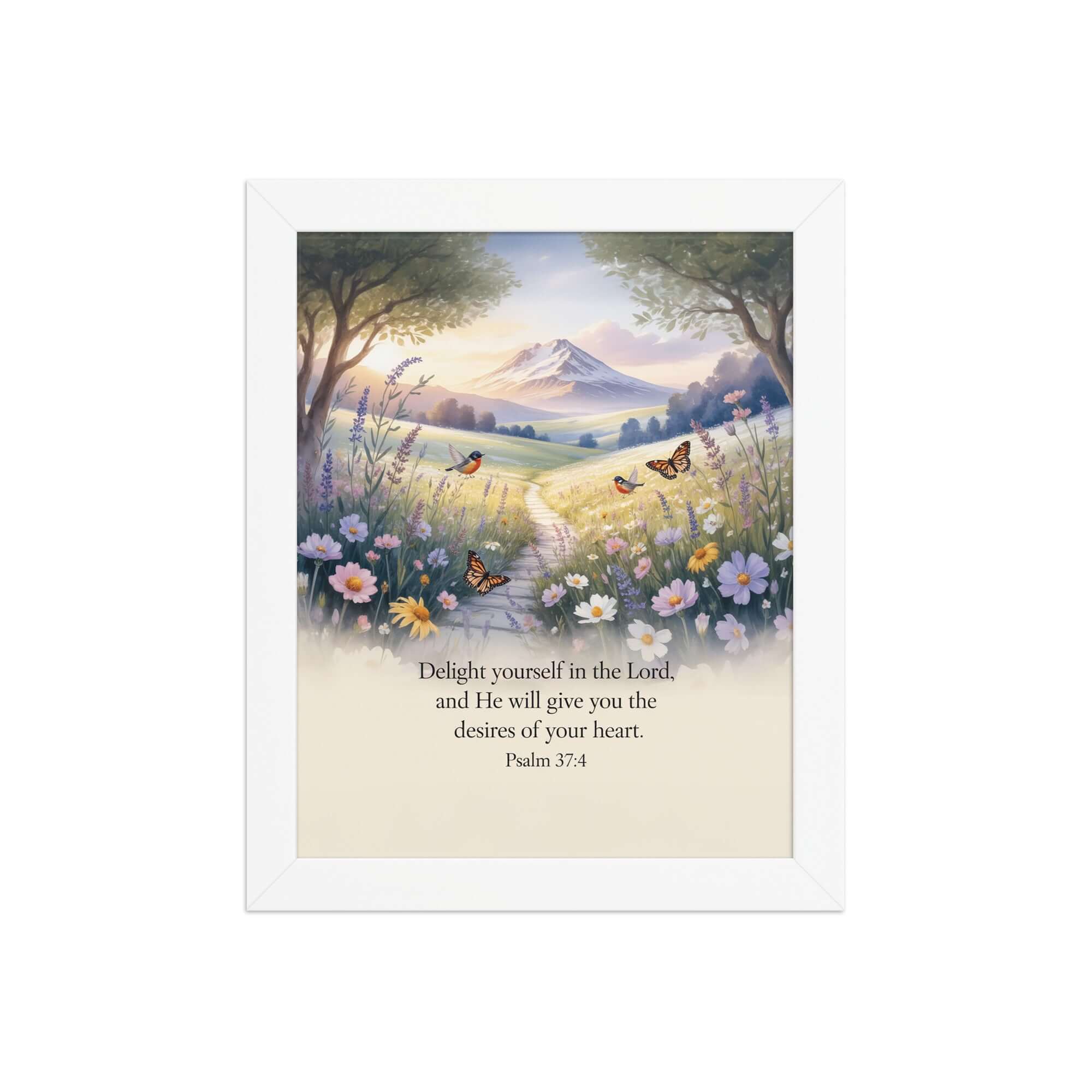 Psalm 37:4 Bible Verse, Delight Premium Luster Photo Paper Framed Poster White 8″×10″