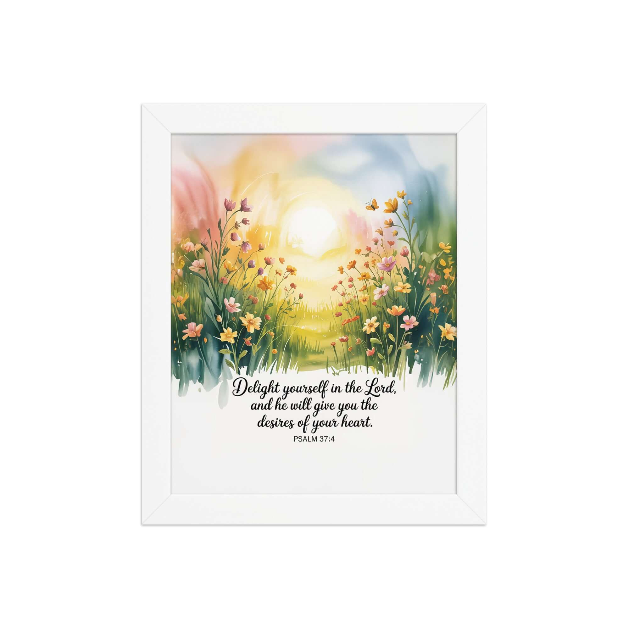 Psalm 37:4 Bible Verse, will give Premium Luster Photo Paper Framed Poster White 8″×10″