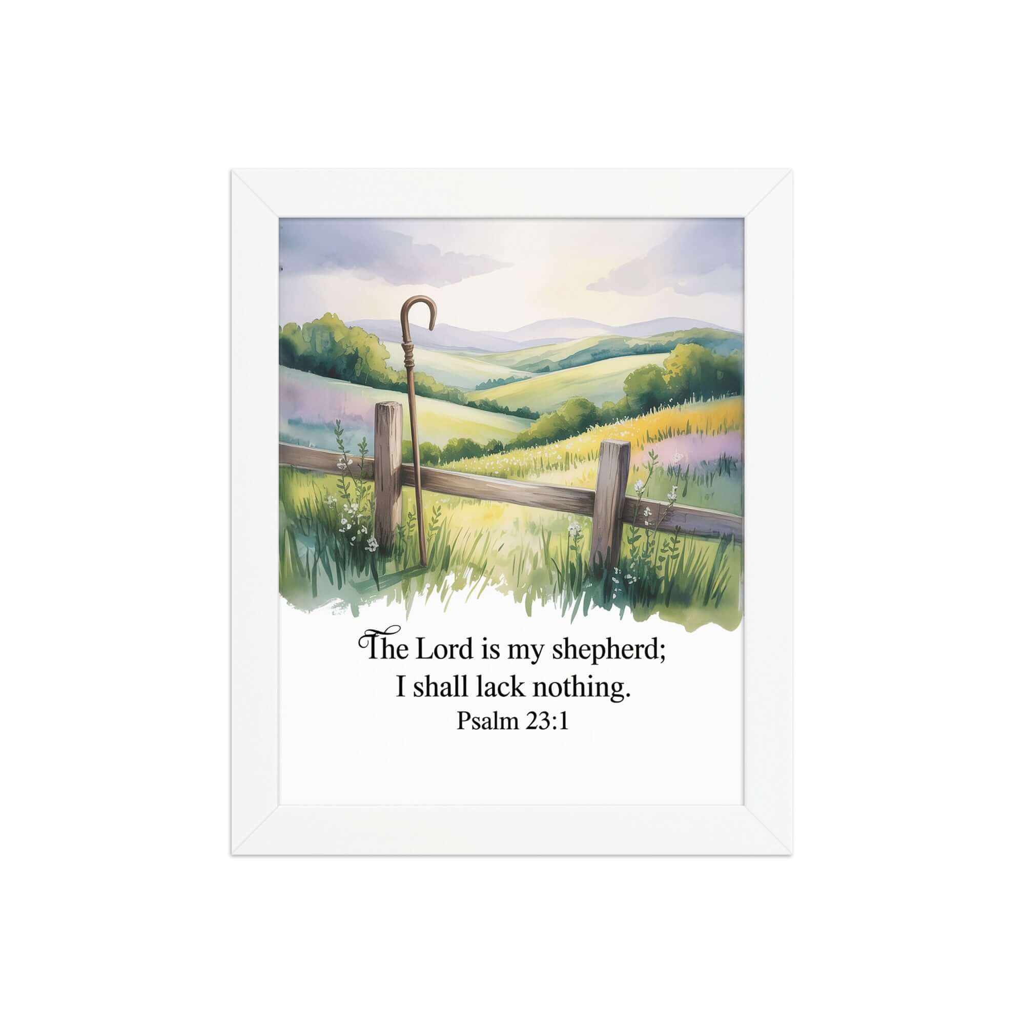 Psalm 23:1 Bible Verse, Lack Premium Luster Photo Paper Framed Poster White 8″×10″