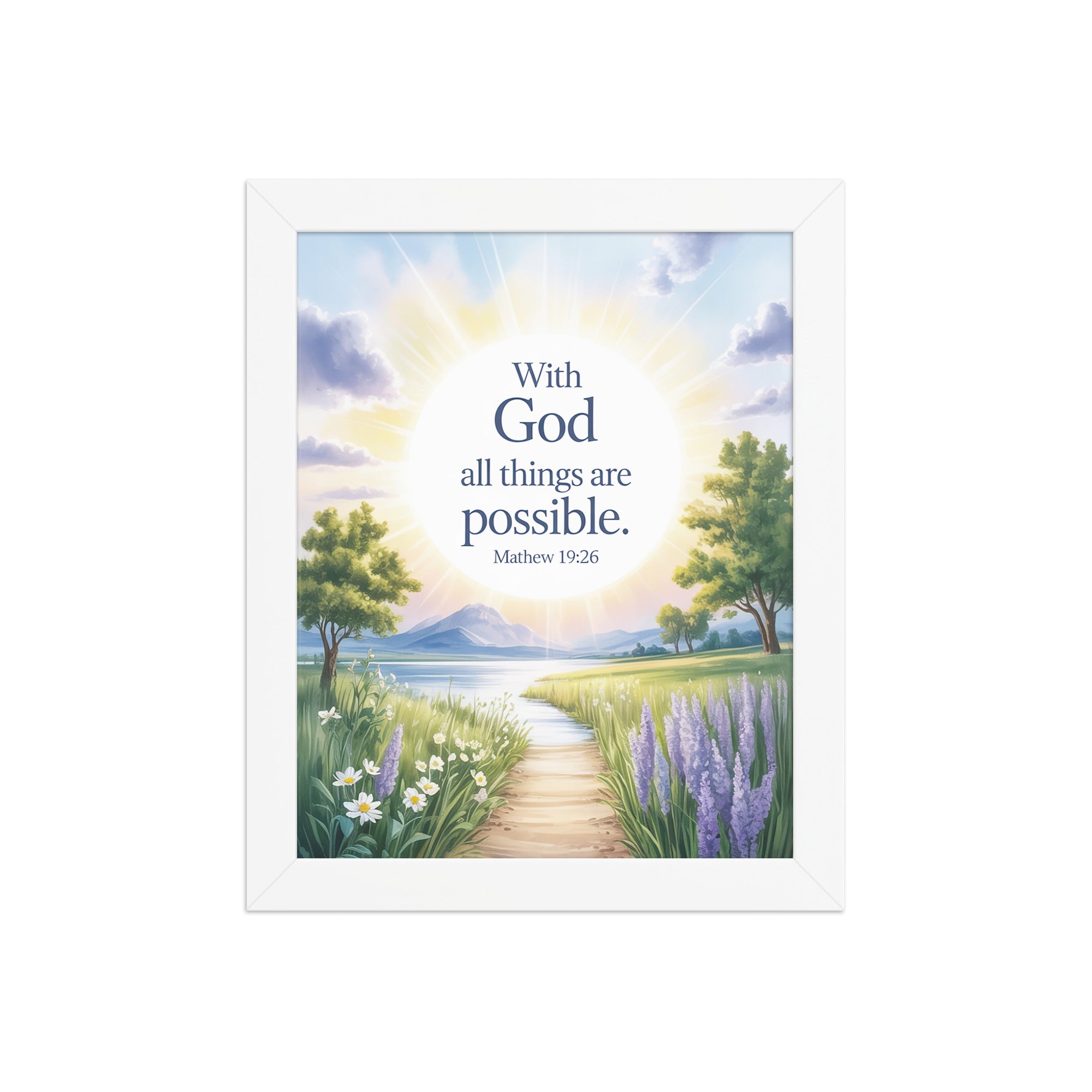 Matthew 19:26 Bible Verse Looking at Premium Luster Photo Paper Framed Poster White 8″×10″