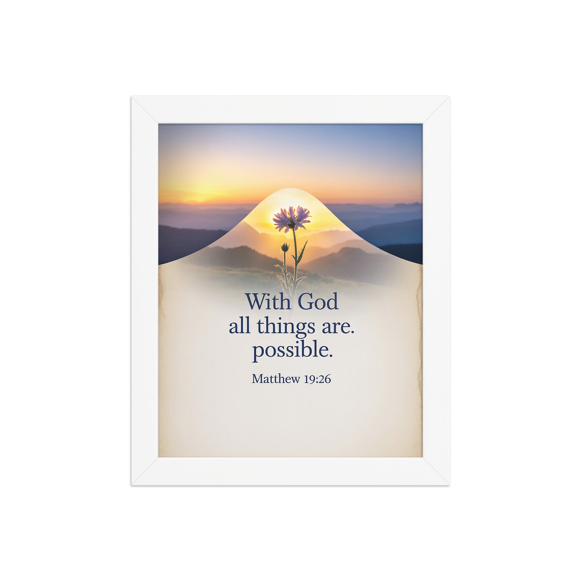 Matthew 19:26 Bible Verse at them Premium Luster Photo Paper Framed Poster White 8″×10″