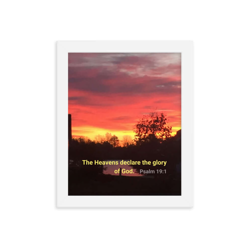 Psalm 19:1 Bible Verse, Sunset Glory Premium Luster Photo Paper Framed Poster Wall Art White 8″×10″