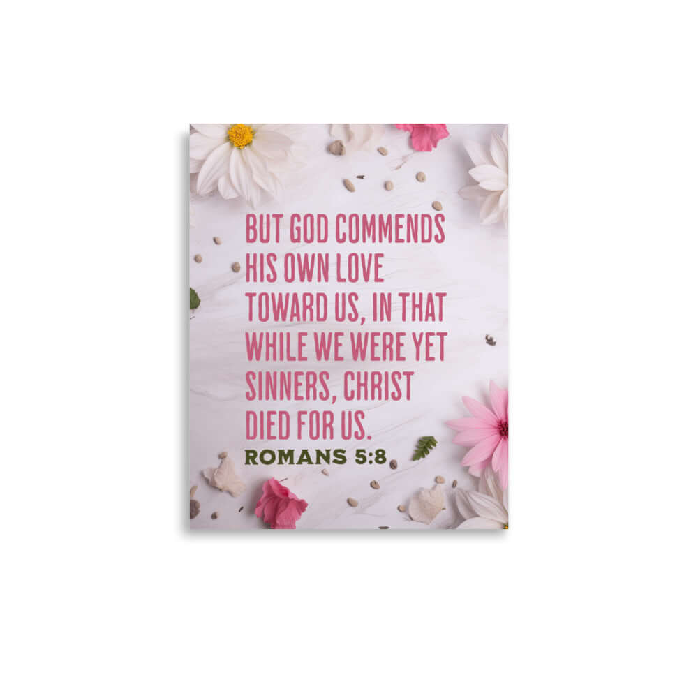 Romans 5:8 Bible Verse, Christ Died for Us Premium Luster Photo Paper Poster Wall Art