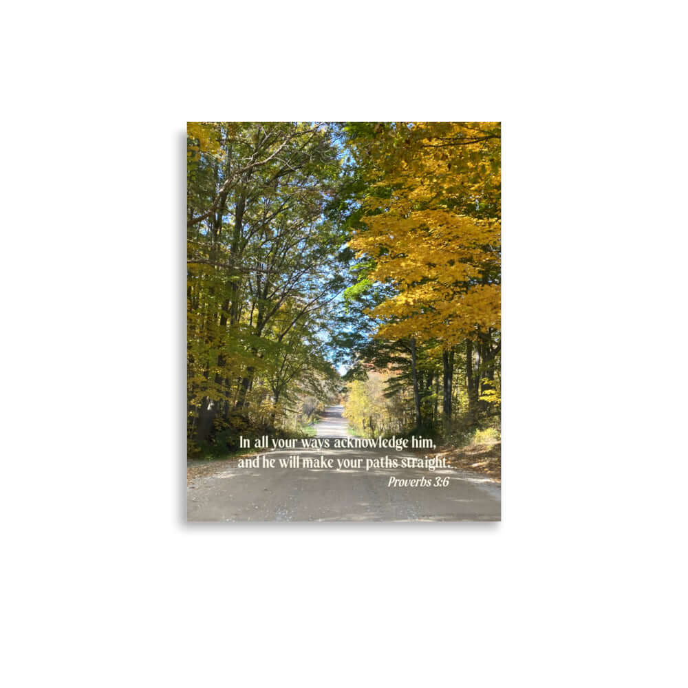 Proverbs 3:6 Bible Verse, Fall Road Premium Luster Photo Paper Poster Wall Art