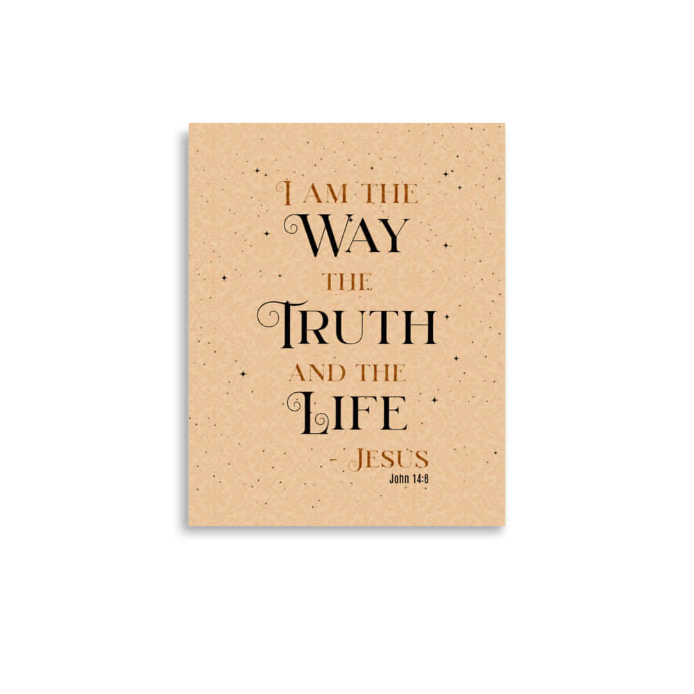 John 14:6 Bible Verse, Color Text Brown Background Premium Luster Photo Paper Poster Wall Art