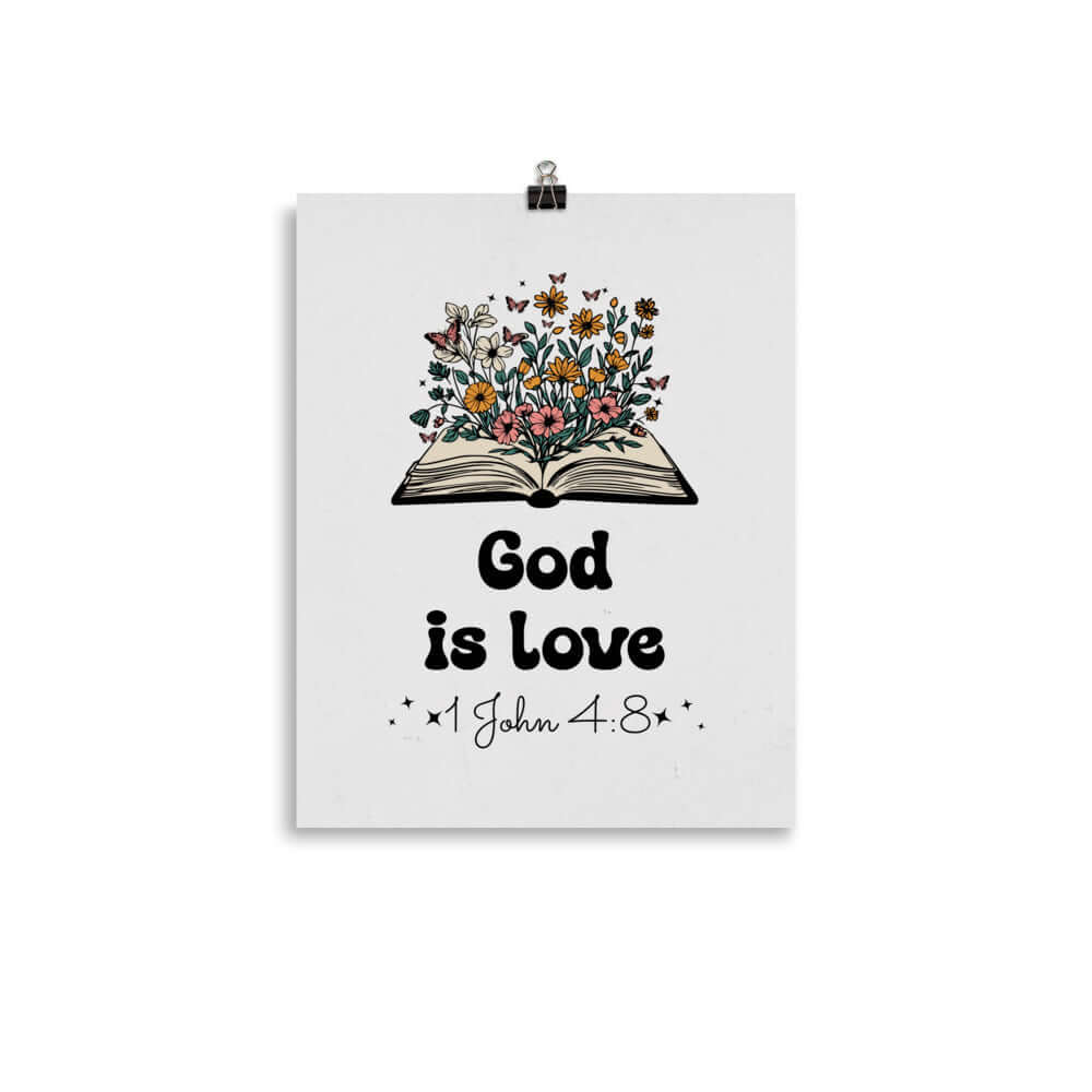 1 John 4:8 Bible Verse, God is Love Premium Luster Photo Paper Poster Wall Art 11″×14″