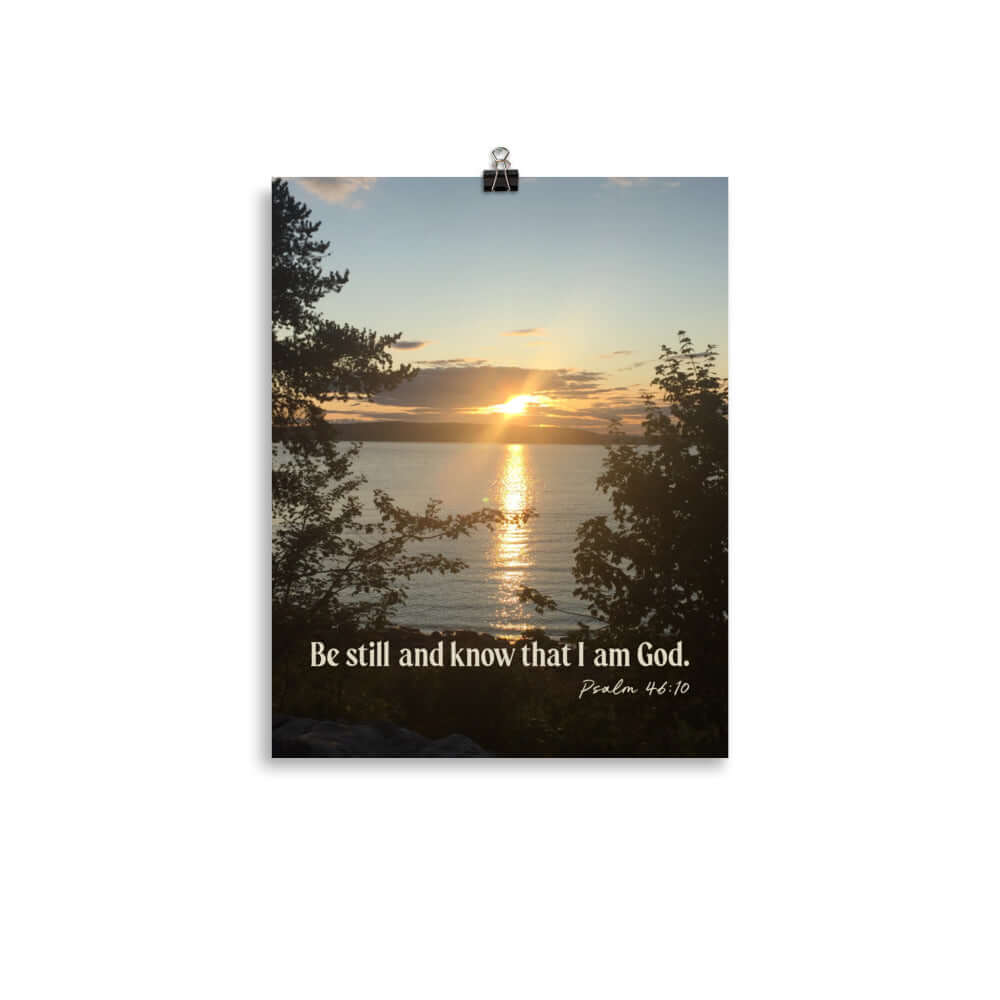 Psalm 46:10 Bible Verse, Sunset Glory Premium Luster Photo Paper Poster Wall Art 11″×14″
