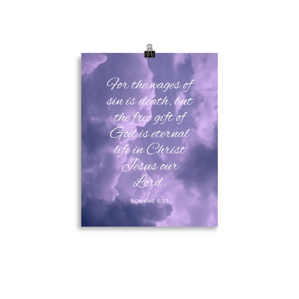 Romans 6:23 Bible Verse, free gift Premium Luster Photo Paper Poster Wall Art 11″×14″