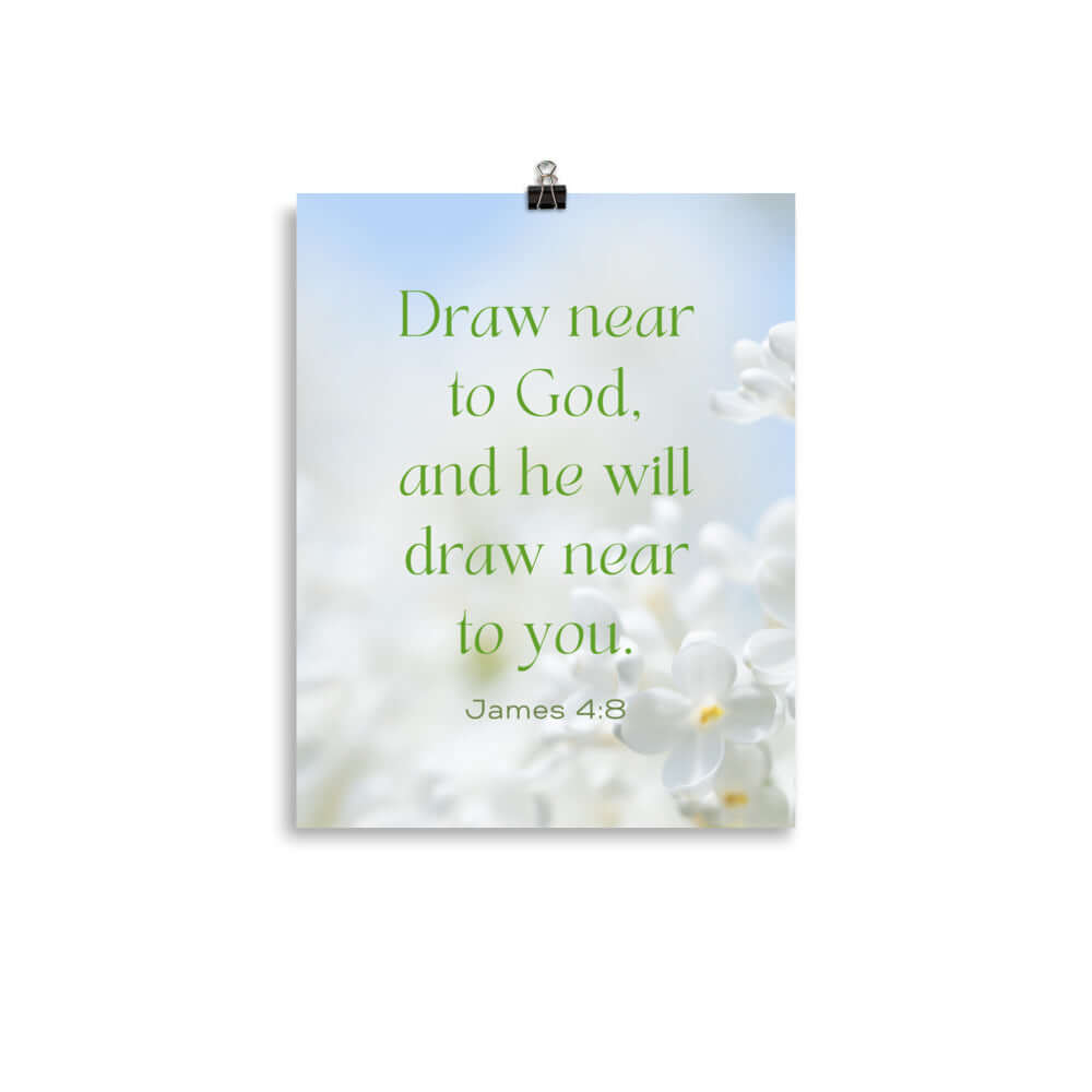 James 4:8 Bible Verse, Draw near Premium Luster Photo Paper Poster Wall Art 11″×14″