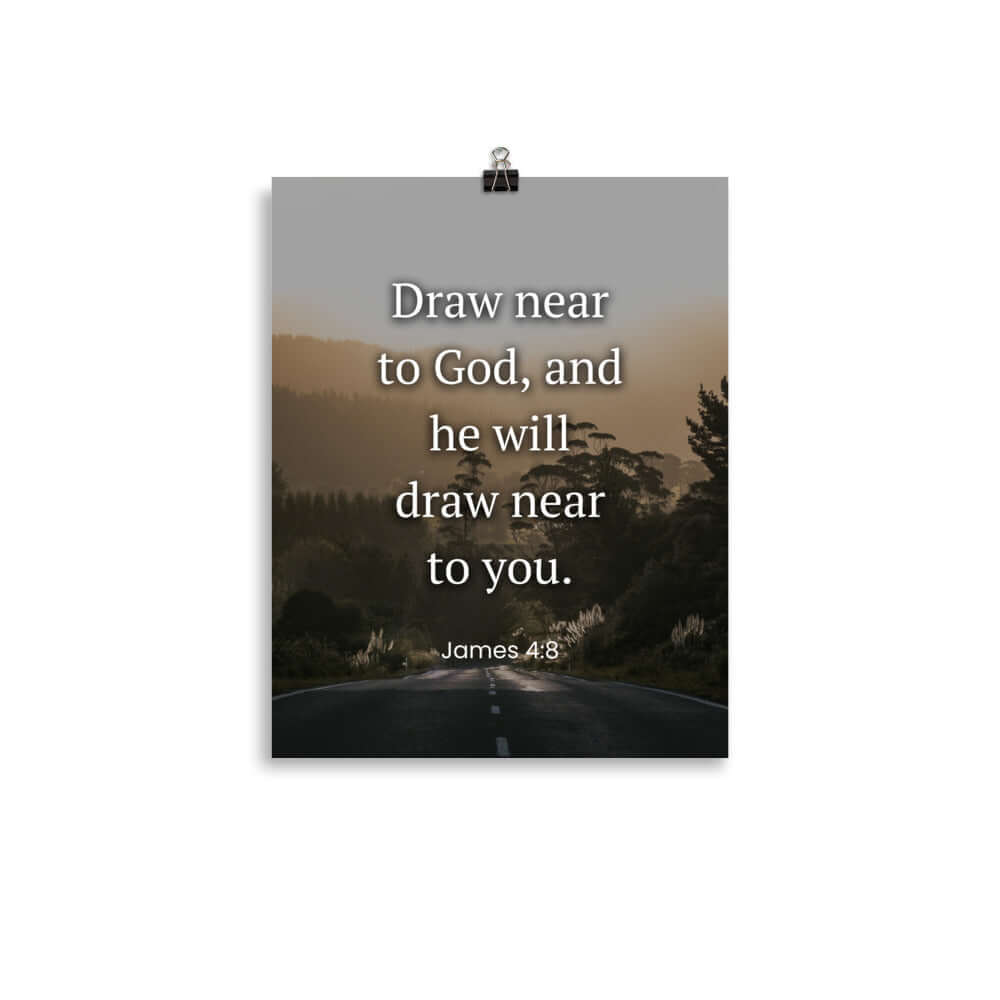 James 4:8 Bible Verse, Cleanse your Premium Luster Photo Paper Poster Wall Art 11″×14″