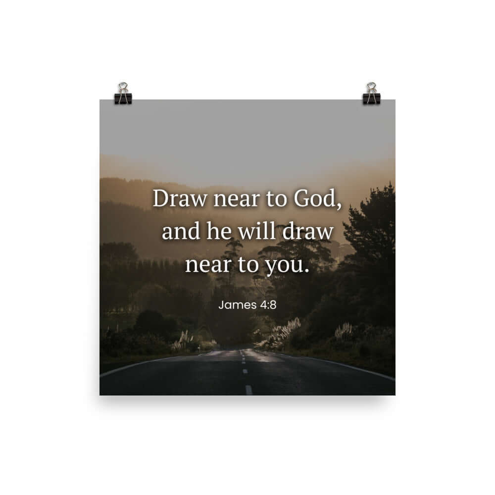 James 4:8 Bible Verse, Cleanse your Premium Luster Photo Paper Poster Wall Art 12″×12″