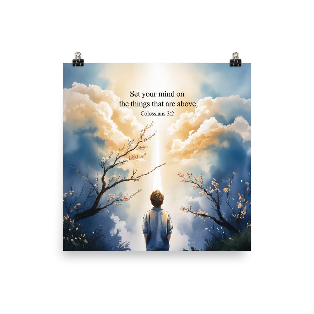 Colossians 3:2 Bible Verse the things Premium Luster Photo Paper Poster 12″×12″