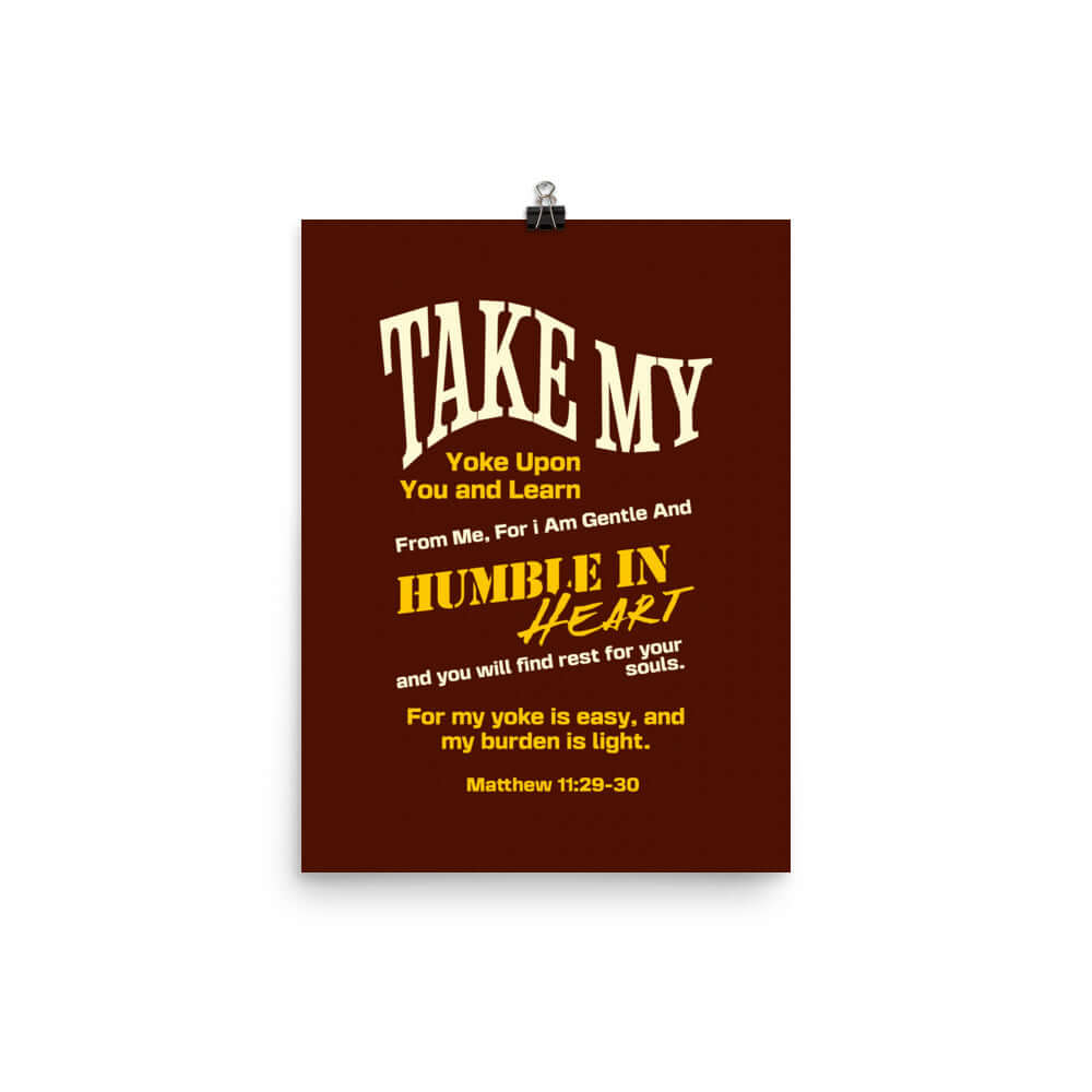 Matthew 11:29-30 Bible Verse, learn from me Premium Luster Photo Paper Poster Wall Art 12″×16″