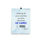 1 Peter 5:7 Bible Verse, casting all your worries on Him Premium Luster Photo Paper Poster Wall Art 12″×16″