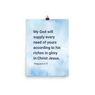 Philippians 4:19 Bible Verse, God will supply Premium Luster Photo Paper Poster Wall Art 12″×16″