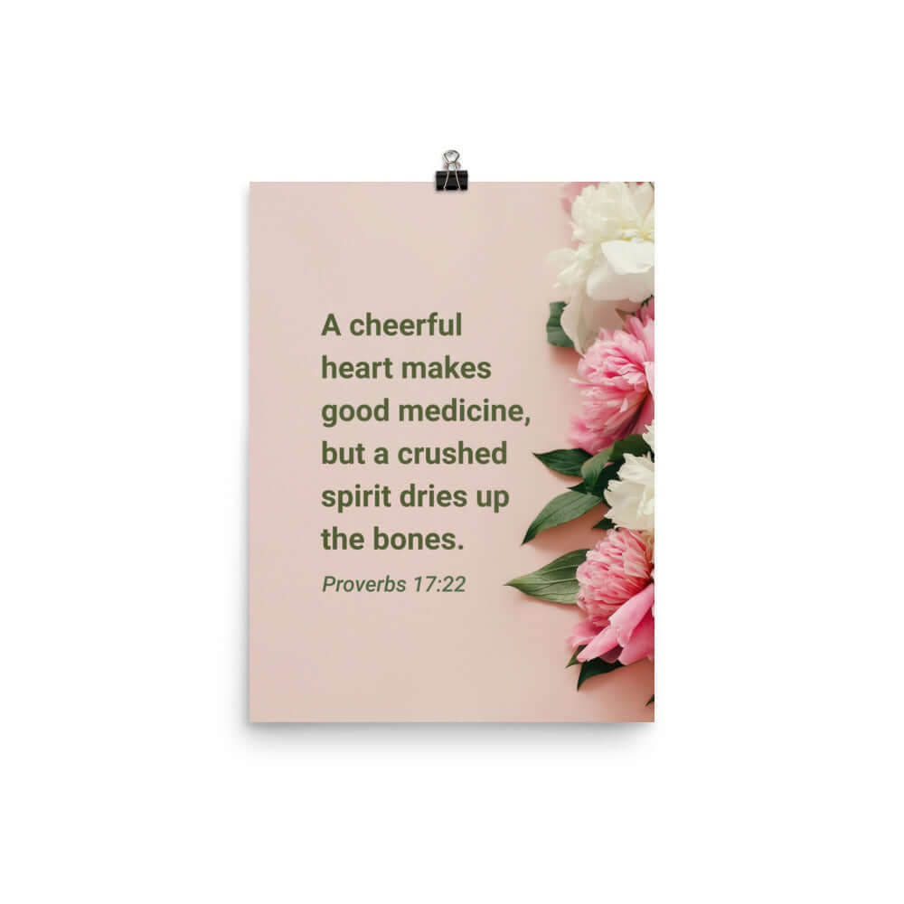 Proverbs 17:22 Bible Verse, good medicine Premium Luster Photo Paper Poster Wall Art 12″×16″