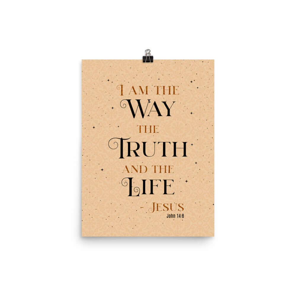 John 14:6 Bible Verse, Color Text Brown Background Premium Luster Photo Paper Poster Wall Art 12″×16″