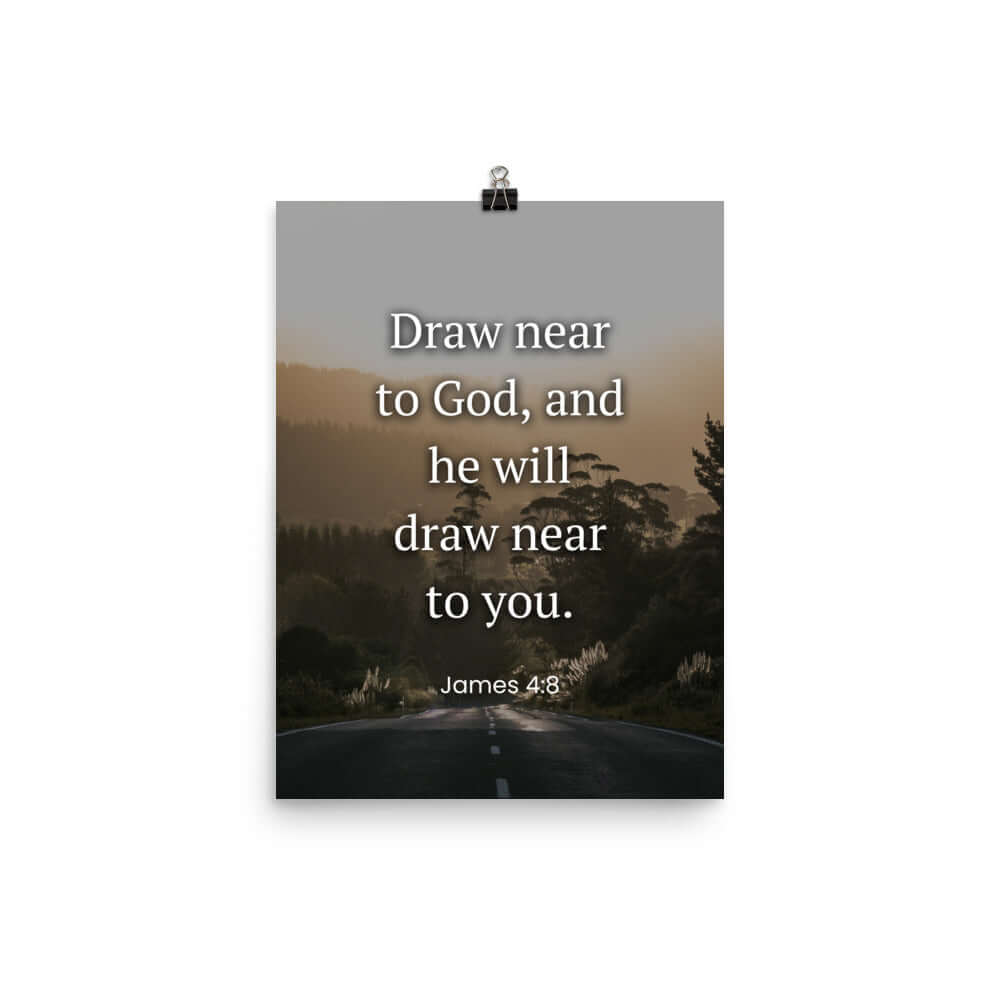 James 4:8 Bible Verse, Cleanse your Premium Luster Photo Paper Poster Wall Art 12″×16″