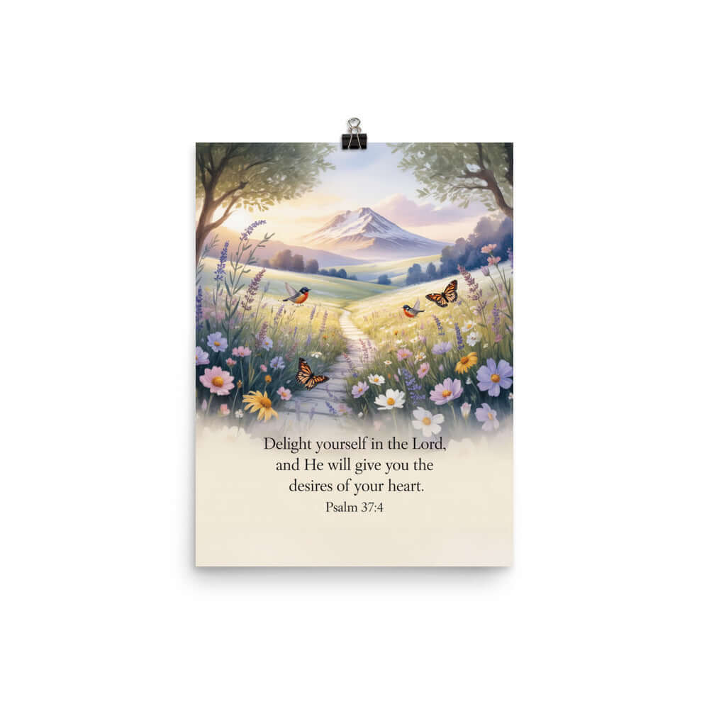 Psalm 37:4 Bible Verse, Delight Premium Luster Photo Paper Poster 12″×16″