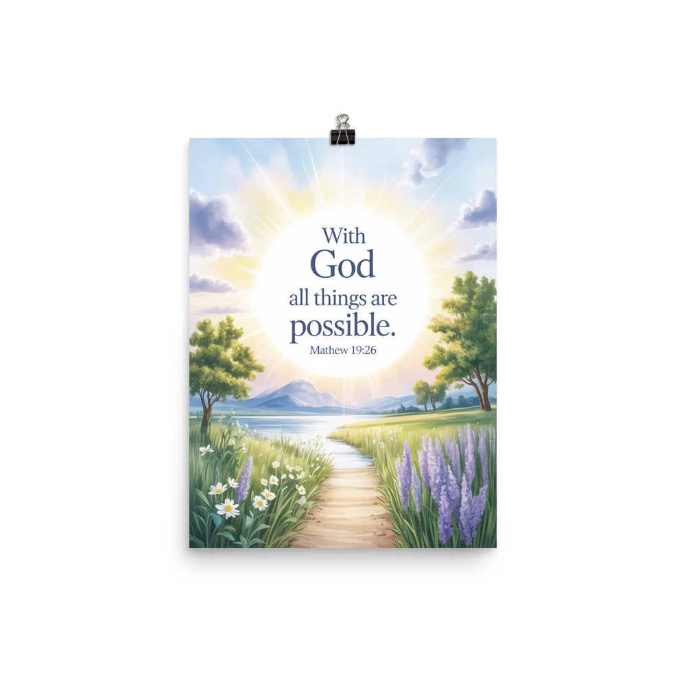 Matthew 19:26 Bible Verse Looking at Premium Luster Photo Paper Poster 12″×16″