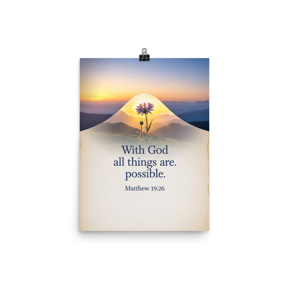 Matthew 19:26 Bible Verse at them Premium Luster Photo Paper Poster 12″×16″