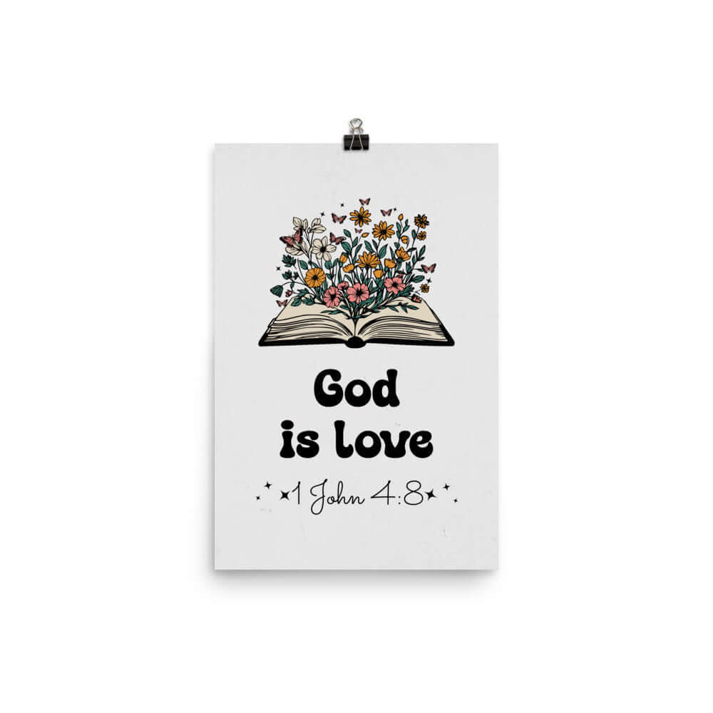 1 John 4:8 Bible Verse, God is Love Premium Luster Photo Paper Poster Wall Art 12″×18″