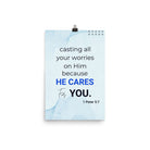 1 Peter 5:7 Bible Verse, casting all your worries on Him Premium Luster Photo Paper Poster Wall Art 12″×18″