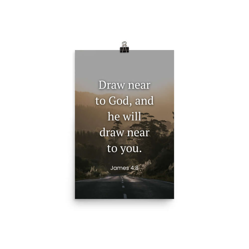 James 4:8 Bible Verse, Cleanse your Premium Luster Photo Paper Poster Wall Art 12″×18″