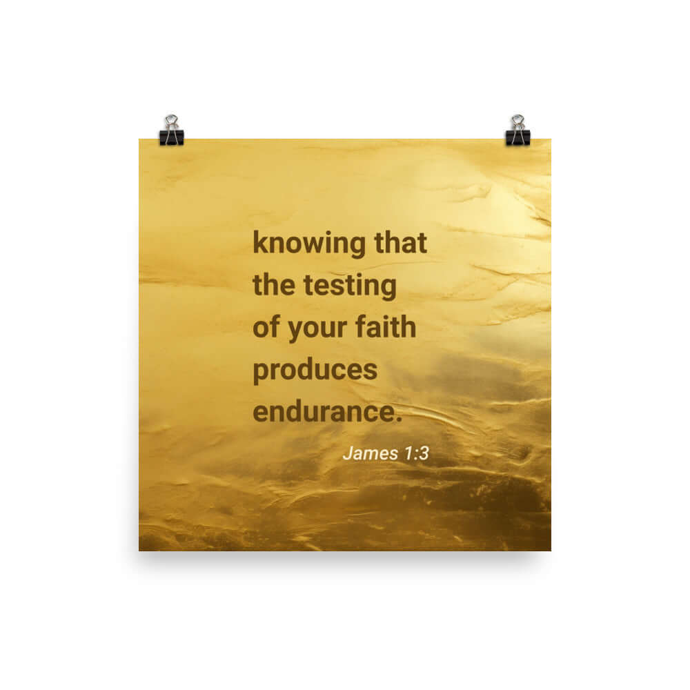 James 1:3 Bible Verse, testing of your faith Premium Luster Photo Paper Poster Wall Art 14″×14″