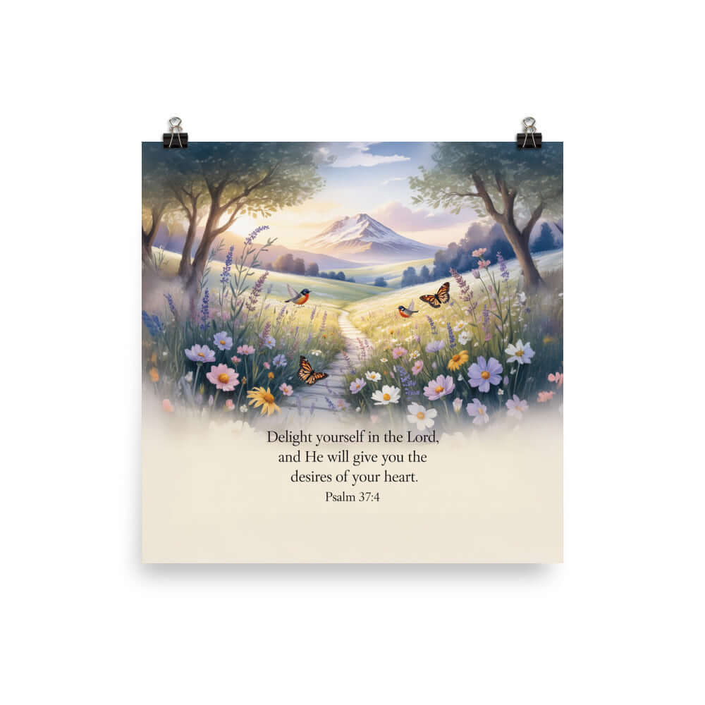 Psalm 37:4 Bible Verse, Delight Premium Luster Photo Paper Poster 14″×14″