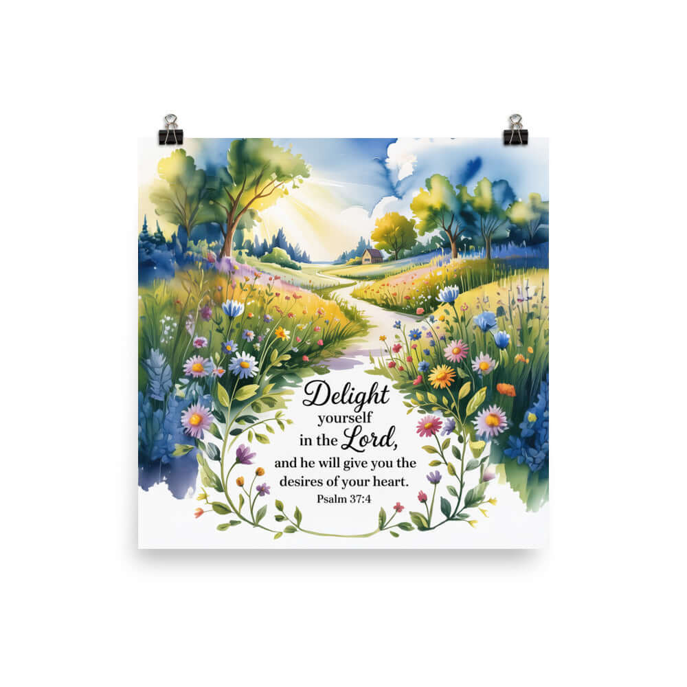 Psalm 37:4 Bible Verse, desires Premium Luster Photo Paper Poster 14″×14″