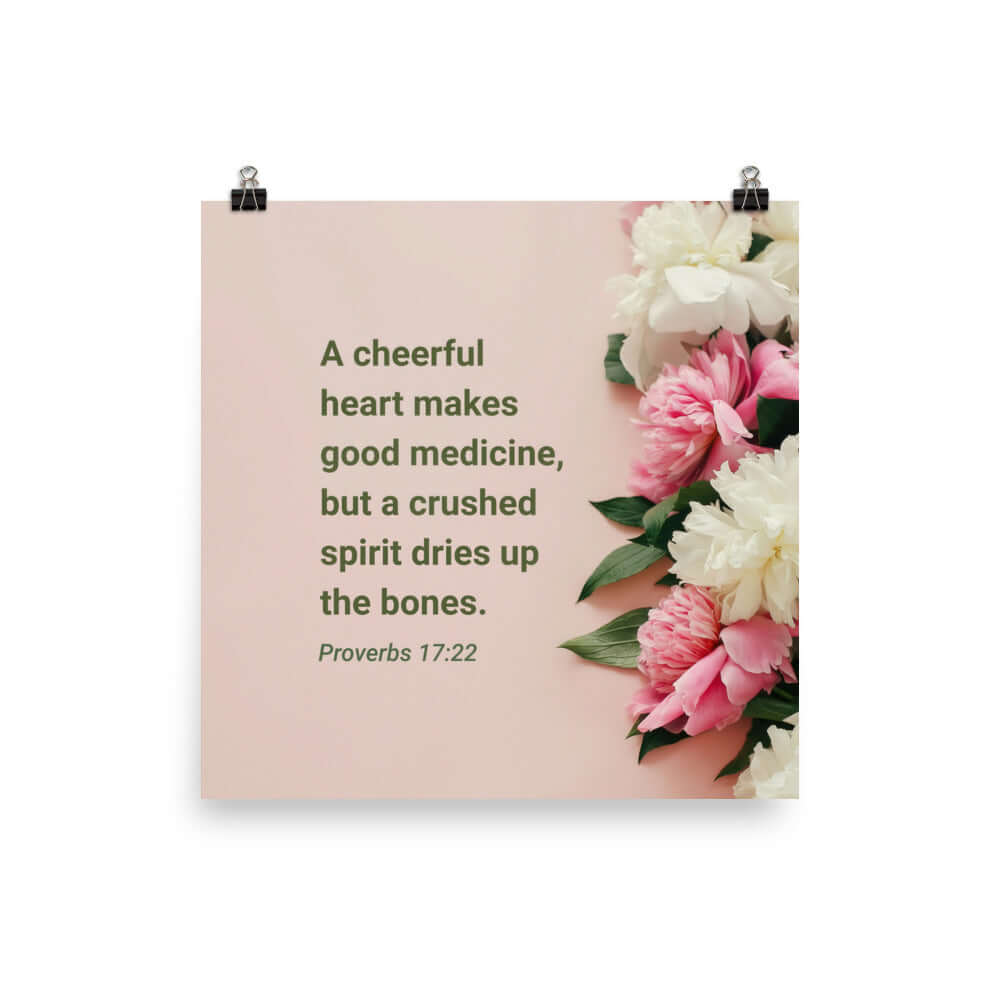 Proverbs 17:22 Bible Verse, good medicine Premium Luster Photo Paper Poster Wall Art 16″×16″