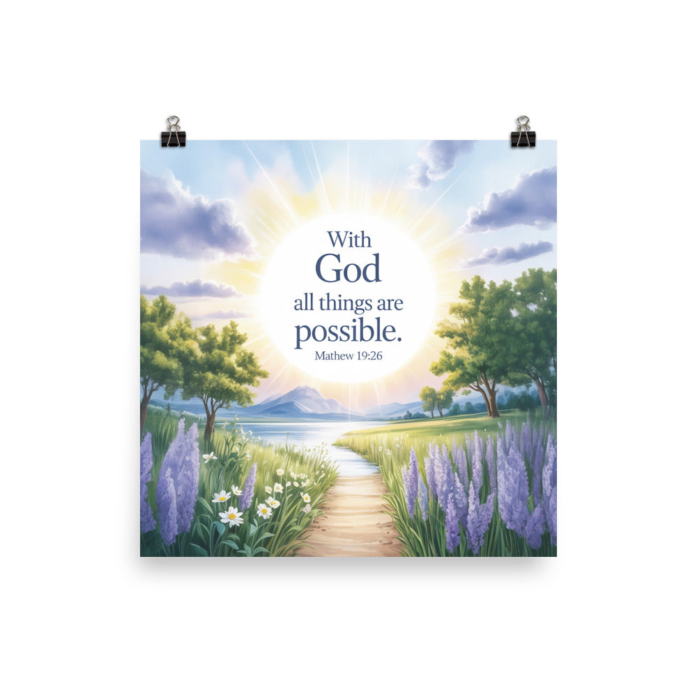 Matthew 19:26 Bible Verse Looking at Premium Luster Photo Paper Poster 16″×16″