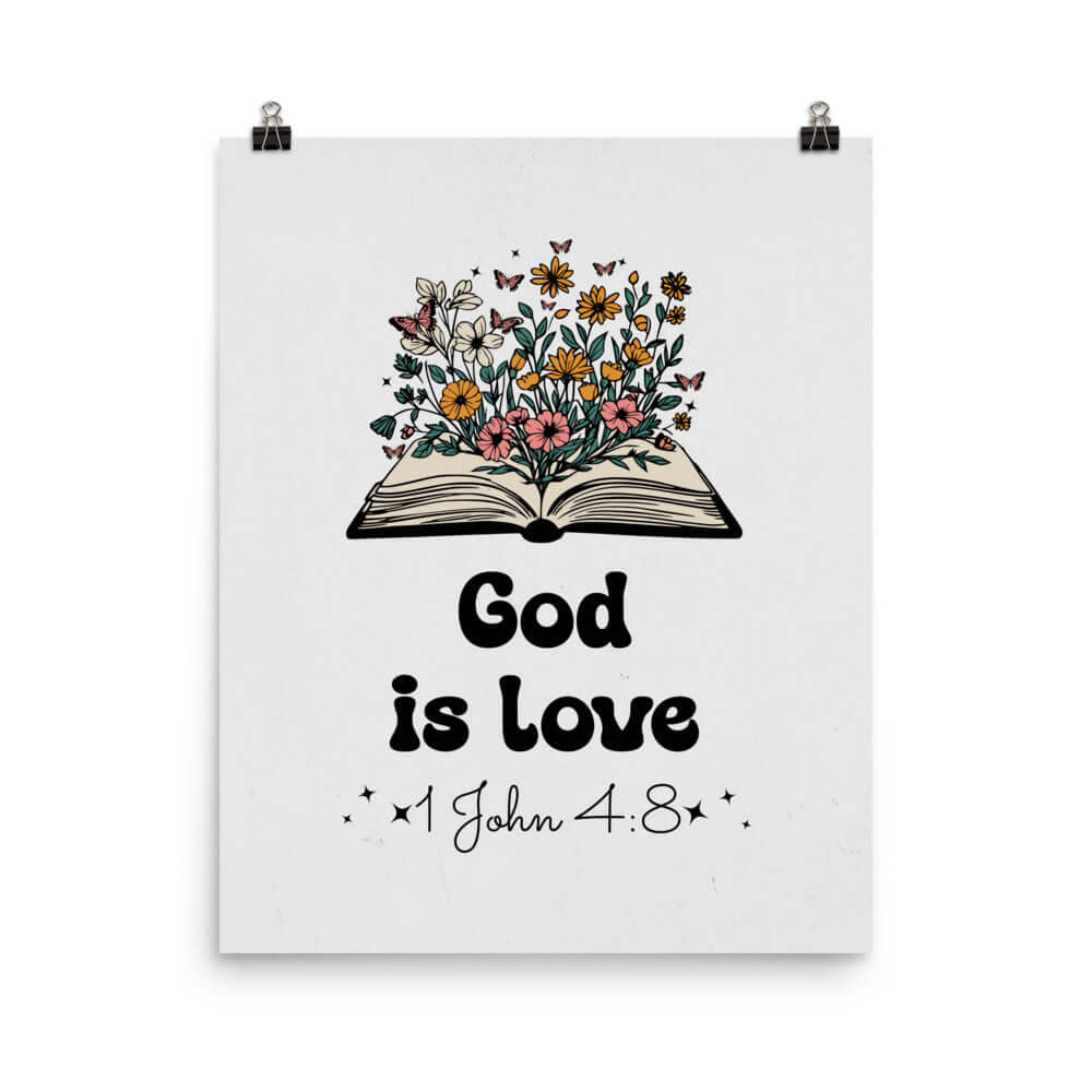 1 John 4:8 Bible Verse, God is Love Premium Luster Photo Paper Poster Wall Art 16″×20″