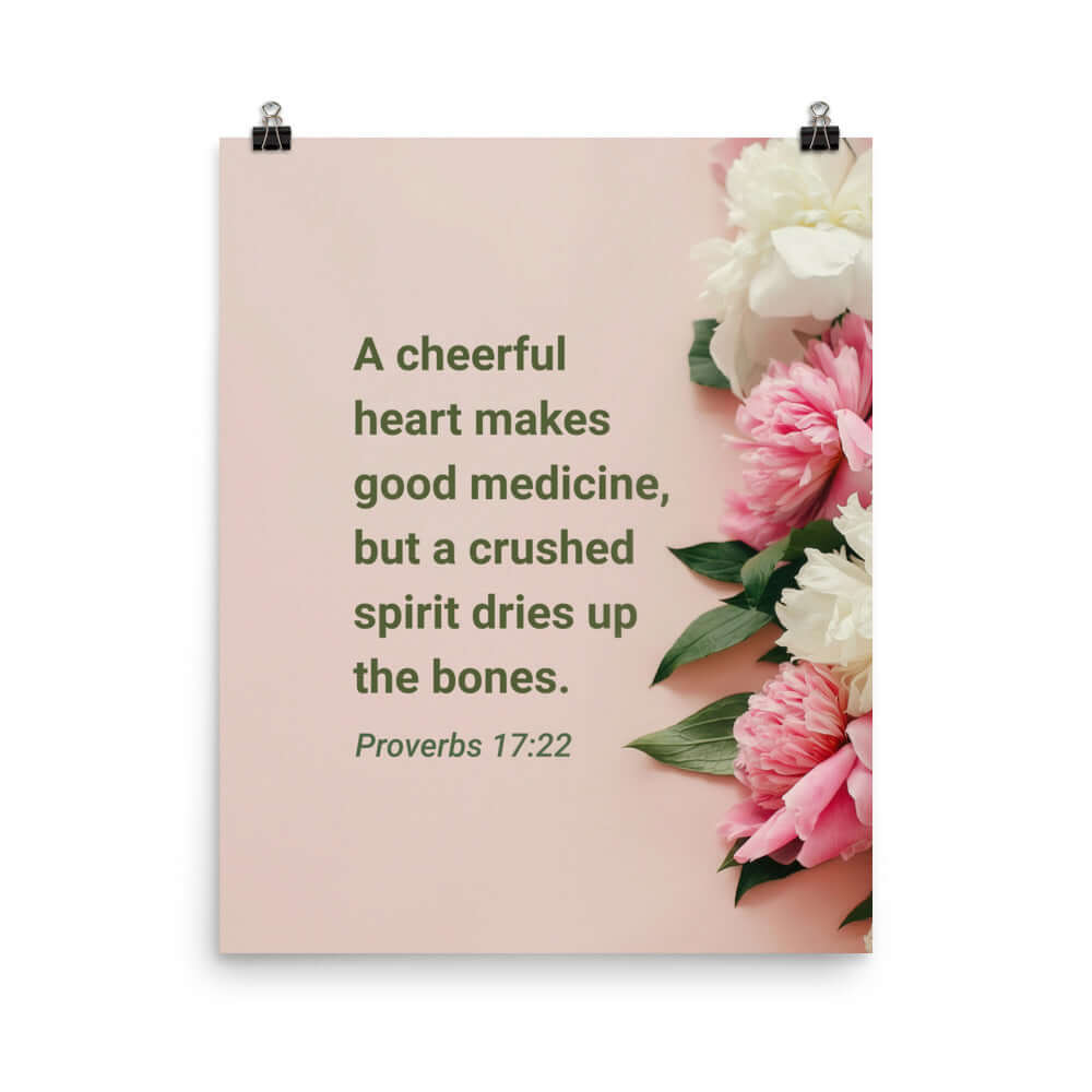 Proverbs 17:22 Bible Verse, good medicine Premium Luster Photo Paper Poster Wall Art 16″×20″