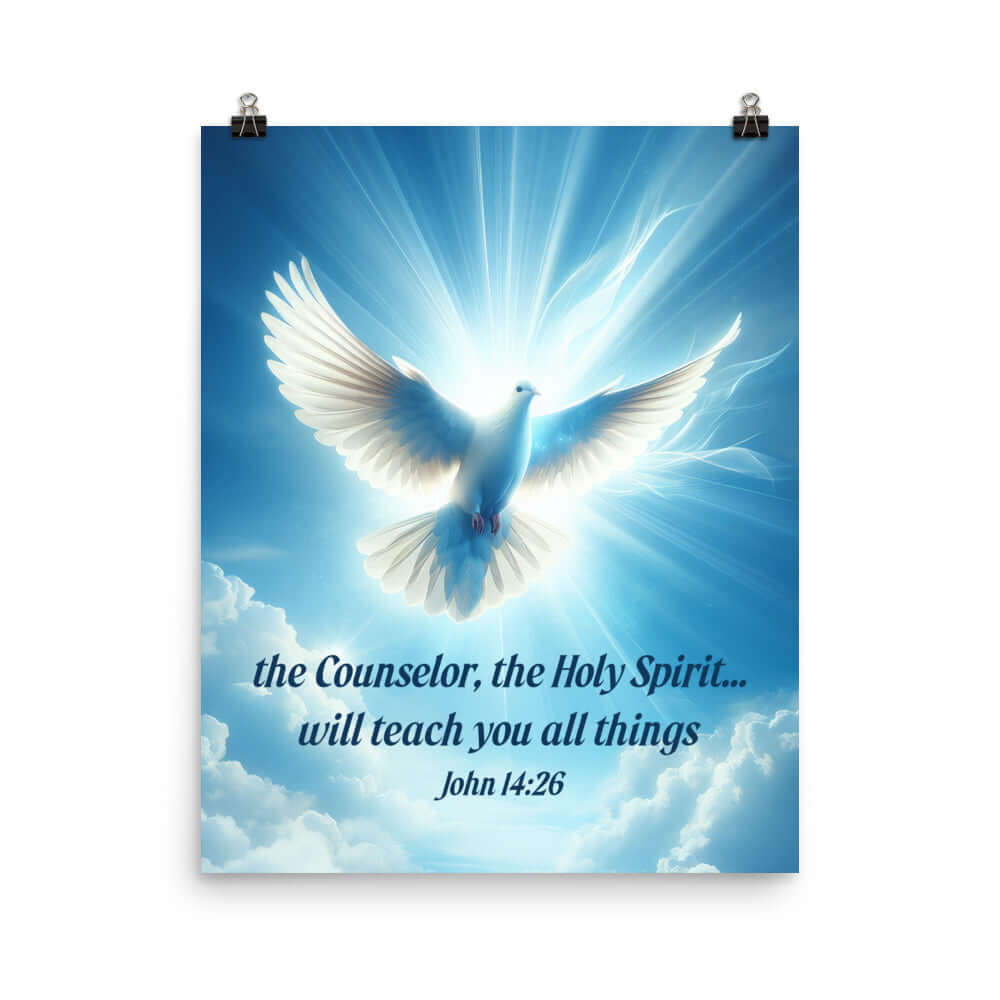 John 14:26 Bible Verse, Holy Spirit Dove Premium Luster Photo Paper Poster Wall Art 16″×20″