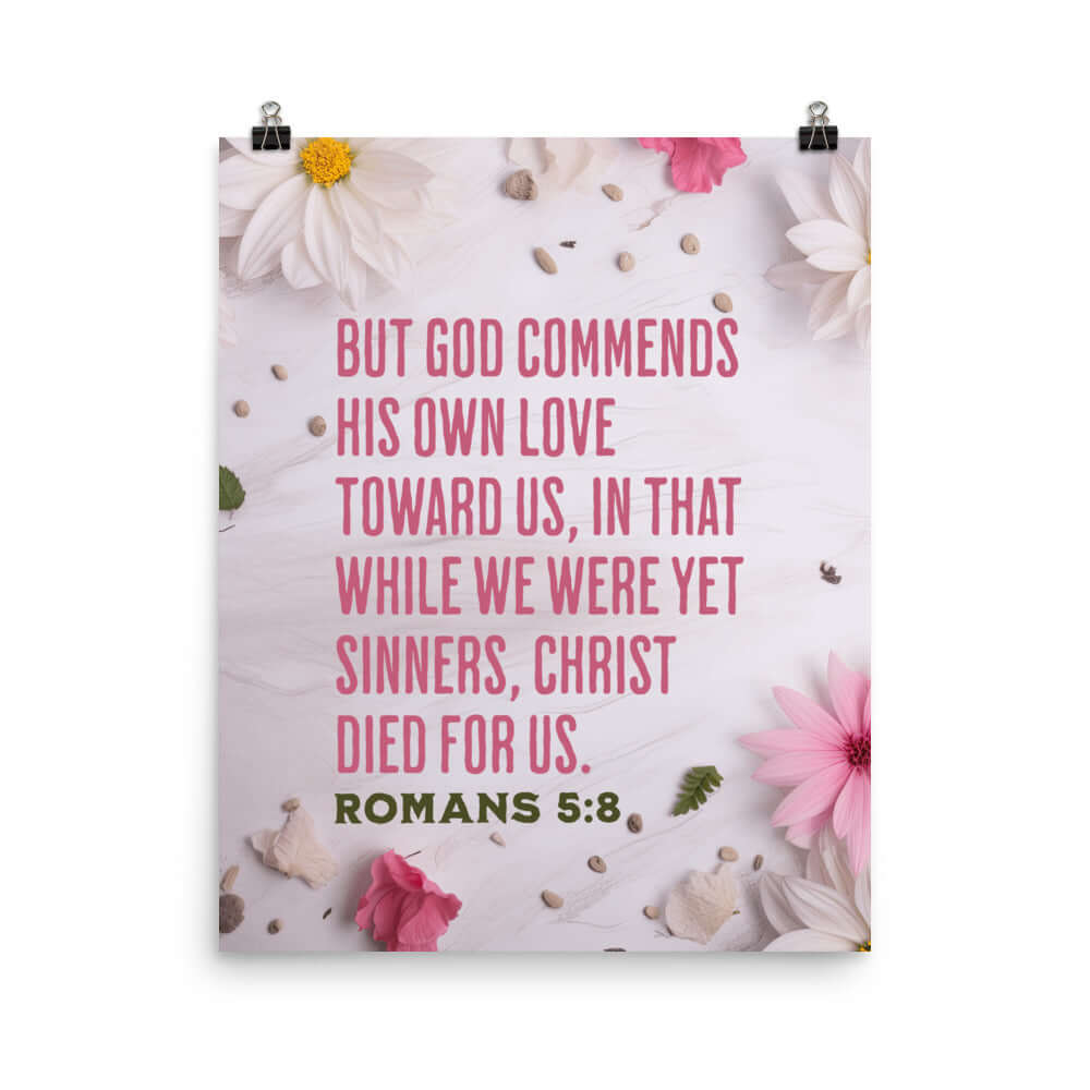 Romans 5:8 Bible Verse, Christ Died for Us Premium Luster Photo Paper Poster Wall Art 16″×20″