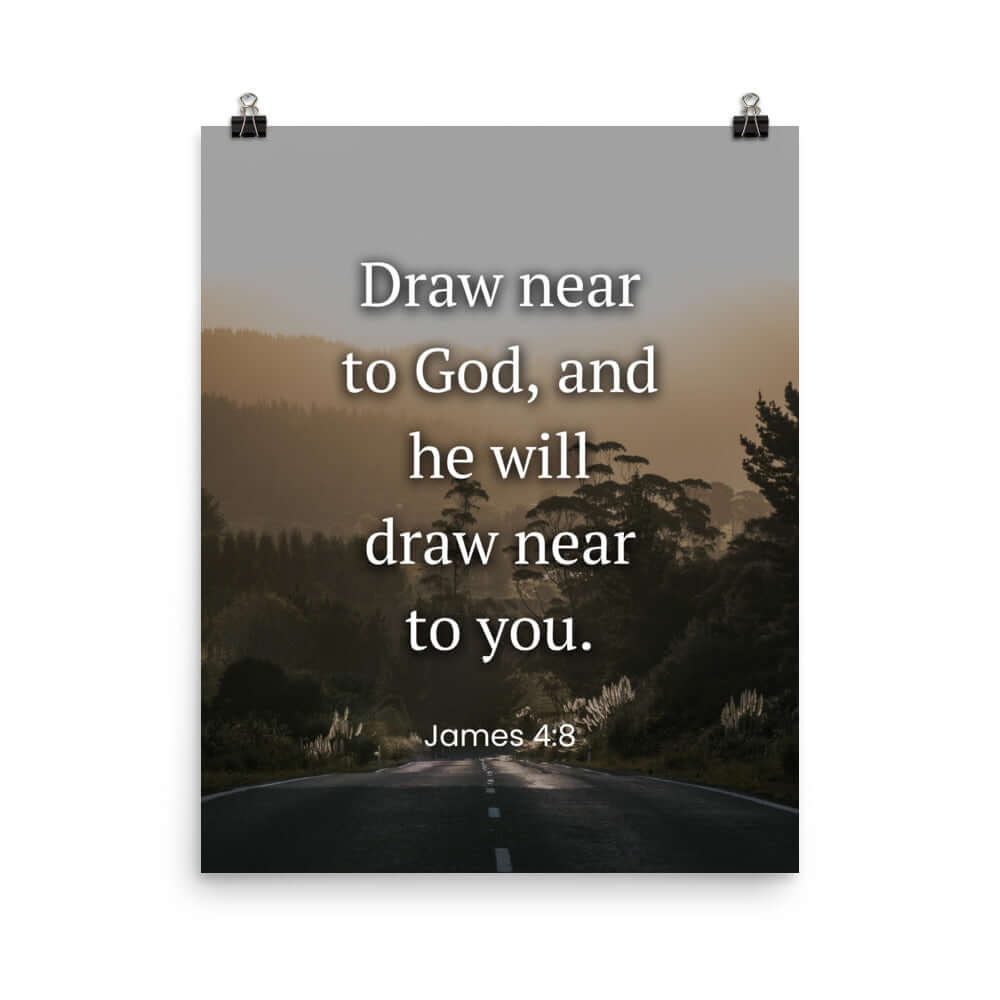 James 4:8 Bible Verse, Cleanse your Premium Luster Photo Paper Poster Wall Art 16″×20″