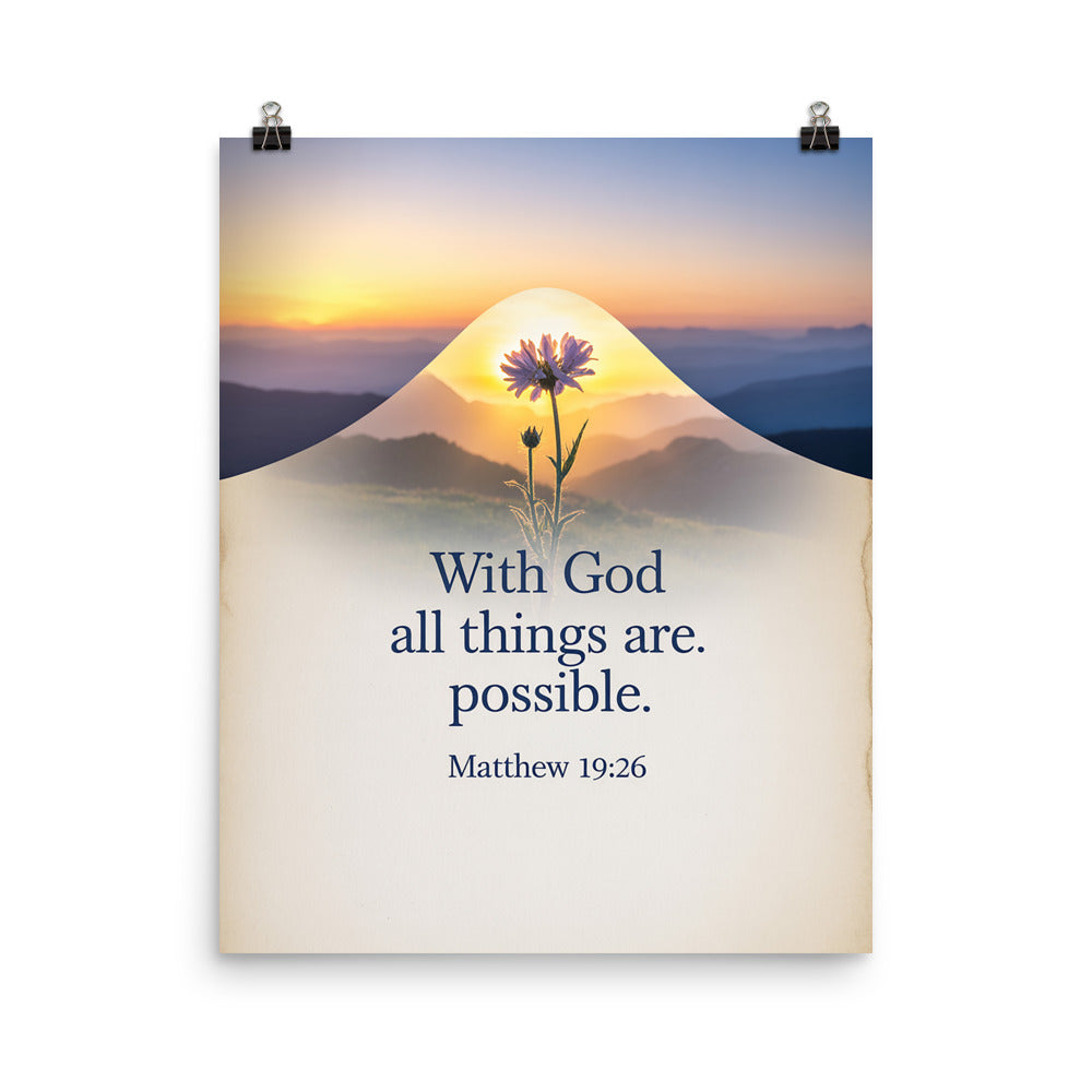 Matthew 19:26 Bible Verse at them Premium Luster Photo Paper Poster 16″×20″