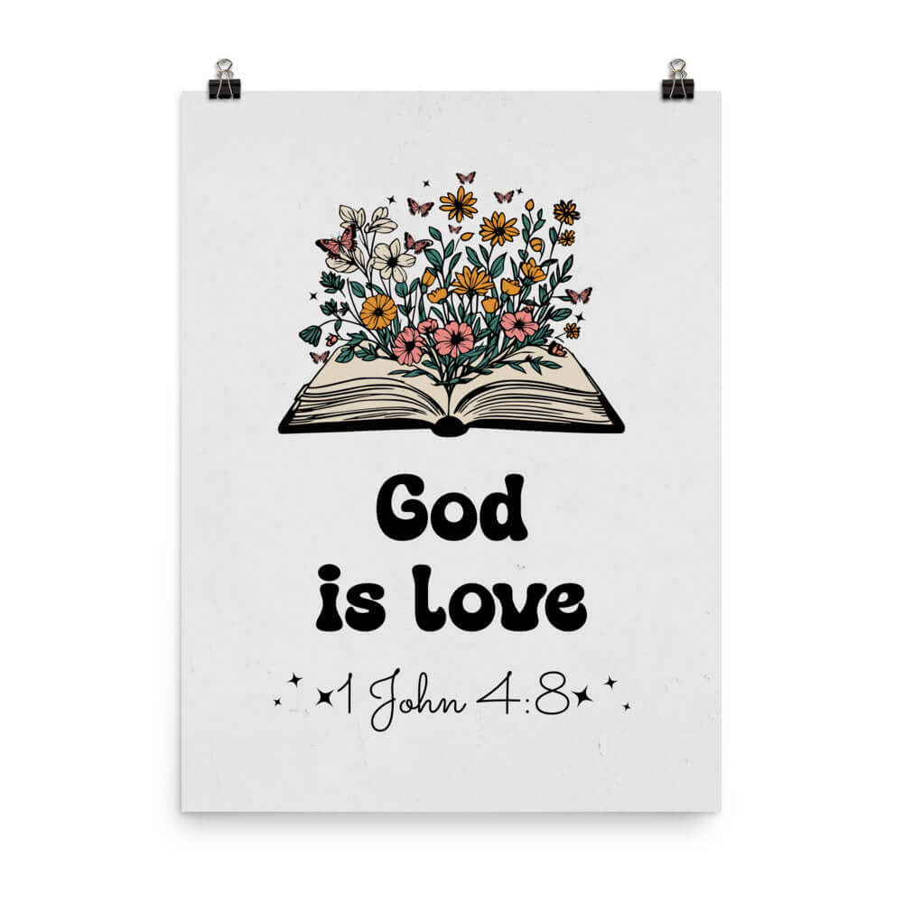 1 John 4:8 Bible Verse, God is Love Premium Luster Photo Paper Poster Wall Art 18″×24″