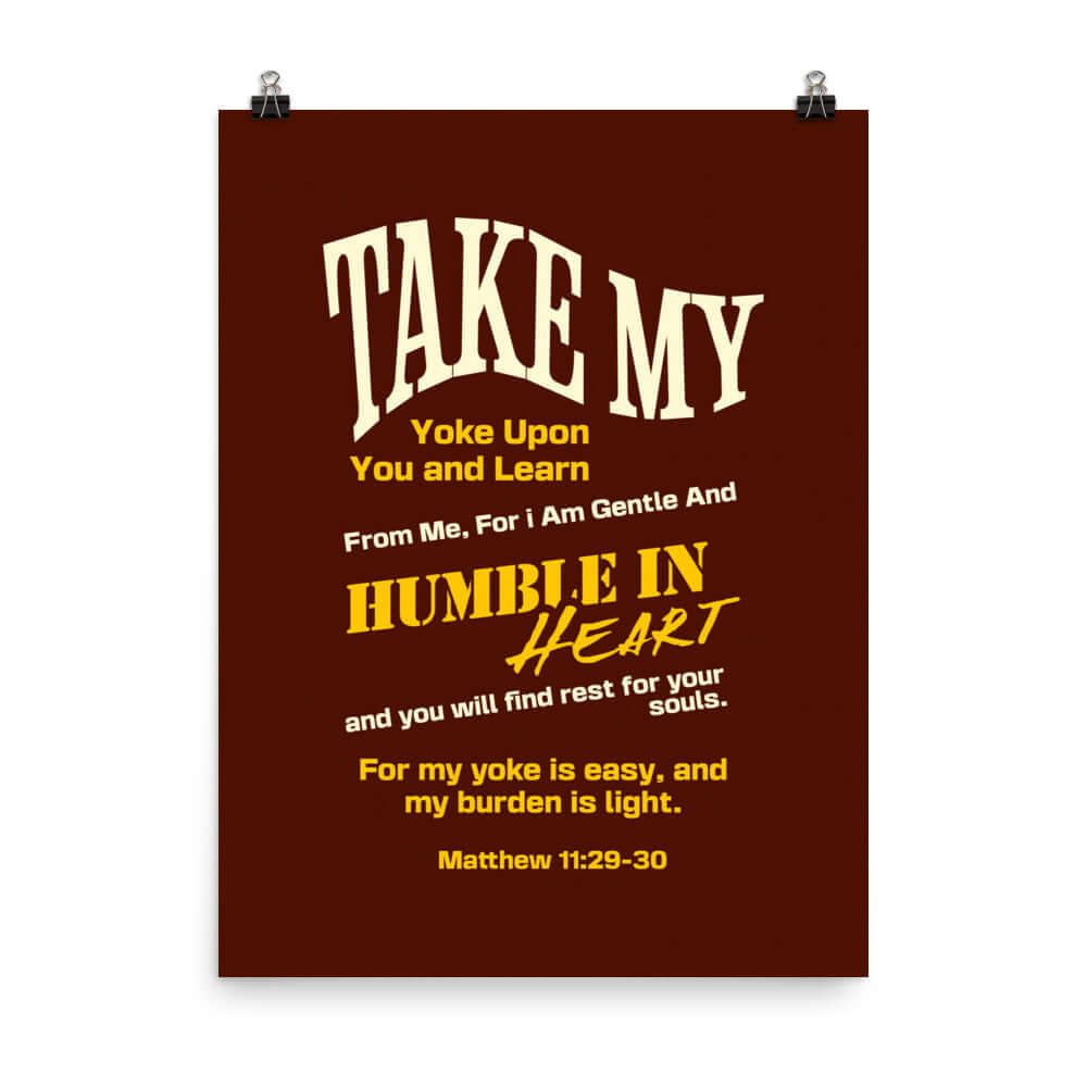 Matthew 11:29-30 Bible Verse, learn from me Premium Luster Photo Paper Poster Wall Art 18″×24″