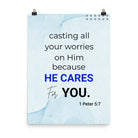 1 Peter 5:7 Bible Verse, casting all your worries on Him Premium Luster Photo Paper Poster Wall Art 18″×24″