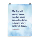 Philippians 4:19 Bible Verse, God will supply Premium Luster Photo Paper Poster Wall Art 18″×24″