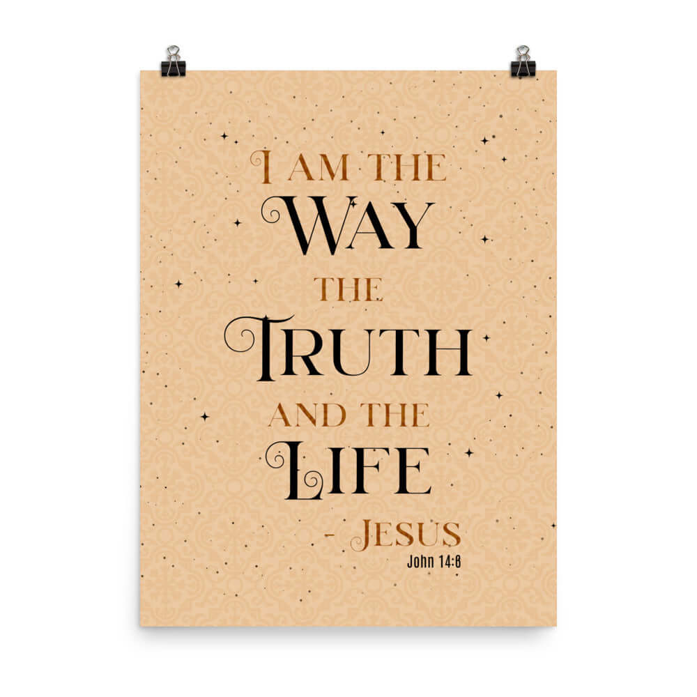 John 14:6 Bible Verse, Color Text Brown Background Premium Luster Photo Paper Poster Wall Art 18″×24″