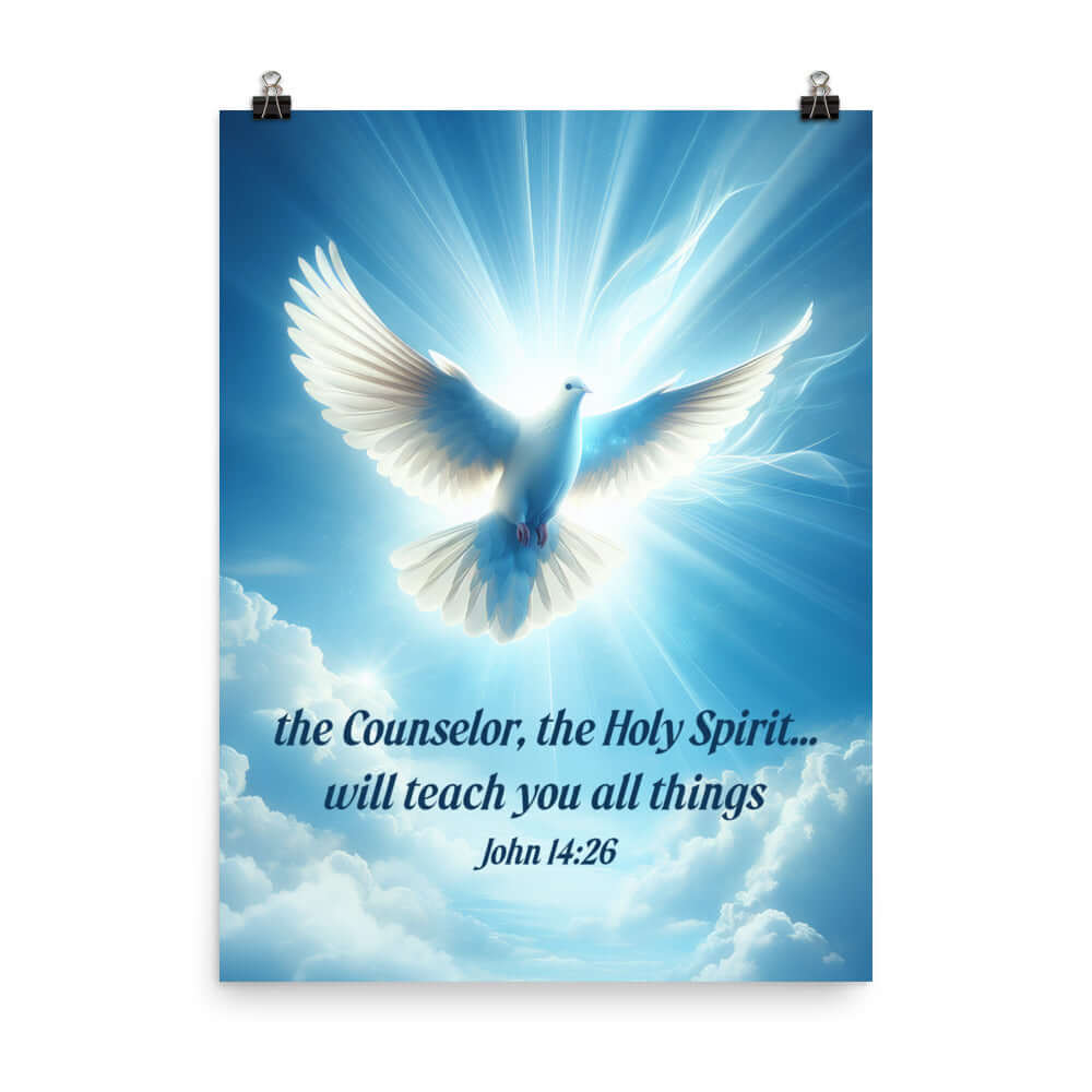 John 14:26 Bible Verse, Holy Spirit Dove Premium Luster Photo Paper Poster Wall Art 18″×24″