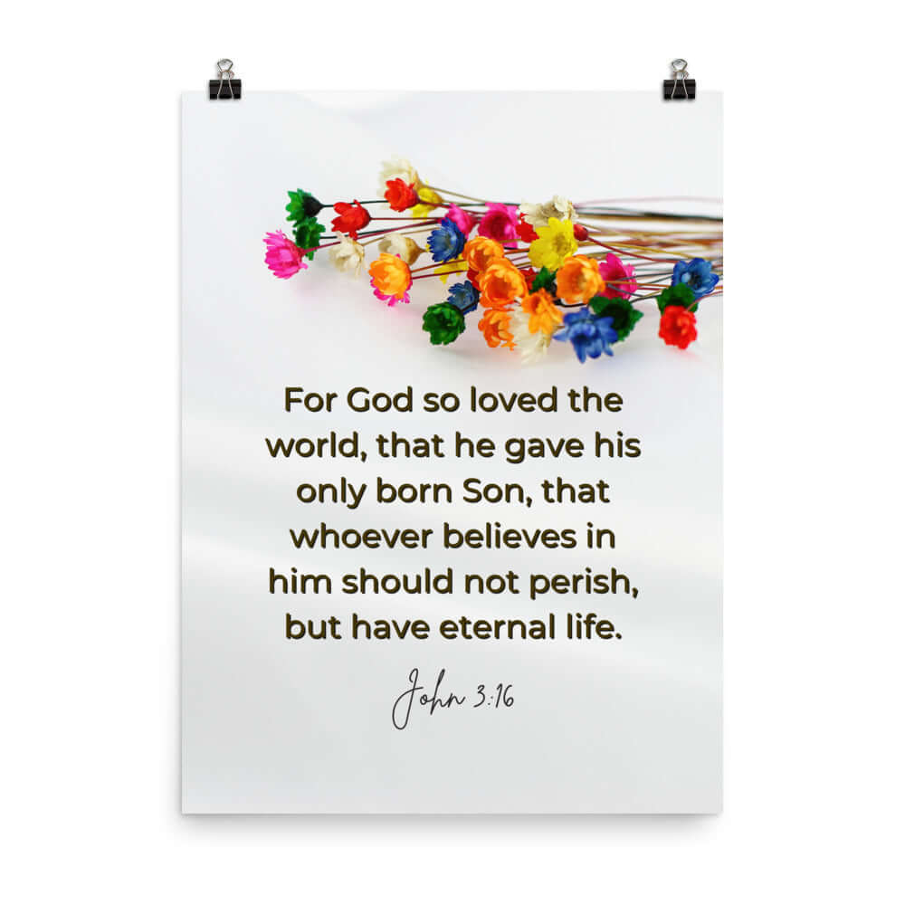 John 3:16 Bible Verse, He gave His Son Premium Luster Photo Paper Poster Wall Art 18″×24″